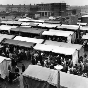 Kirkbys town market at a time when it was crowded with shoppers. 26th April 1961 Kirkbys town market at a time when it was crowded with shoppers. 26th April 1961
