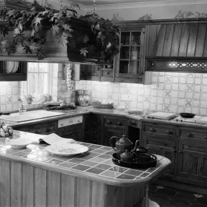 Kitchen in a show house of Dulwich Gate'. Prime Minister Margaret Thatcher Kitchen in a show house of Dulwich Gate'. Prime Minister Margaret Thatcher