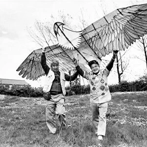 Kite master Mr. Takeshi Nishibayashi (right) with one of his creations in July 1988