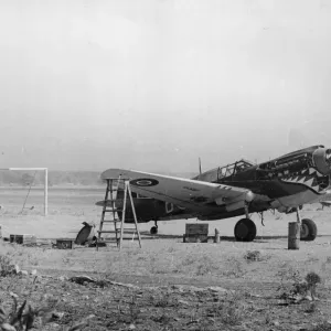 Print of a Curtiss P-40 Kittybomber at dispersal Print of a Curtiss P-40 Kittybomber at dispersal