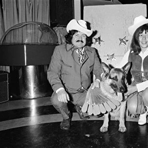 A knife throwing act which uses a dog as part of its show. 1972