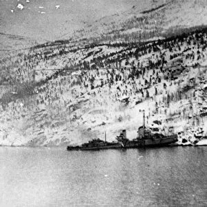 The Kriegsmarine destroyer Georg Thiele photographed from a Royal Nav destroyer after