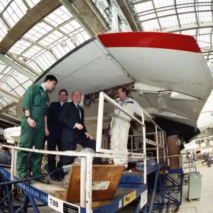 Labour leader Neil Kinnock visits the British Airways training centre at Heathrow Airport