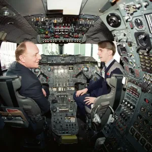 Labour leader Neil Kinnock visits the British Airways training centre at Heathrow Airport