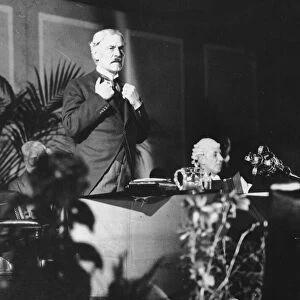Labour Leader and Prime Minister Ramsay MacDonald speaking at Leicester after receiving