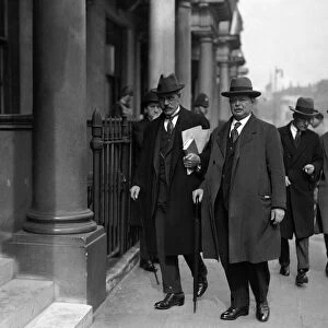 Labour Leader Ramsay MacDonald seen here with union leaders entering the TUC building in