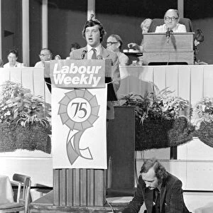 Labour party activist David Blunkett seen here addressing the 1975 Party Conference in