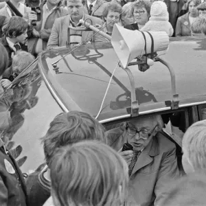 Labour Party Leader Michael Foot out campaigning in Tredegar, Gwent Labour Party Leader Michael Foot out campaigning in Tredegar, Gwent