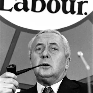Labour Party Press Conference held at Transport House. Harold Wilson. 4th October 1974