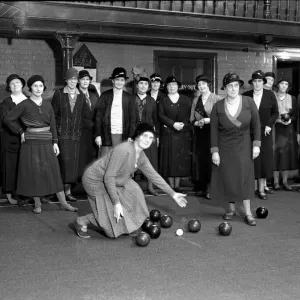 Ladies of the Crown Green Bowls team seen here playing on a covered over swimming pool Ladies of the Crown Green Bowls team seen here playing on a covered over swimming pool