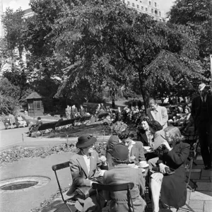 Ladies enjoying afternoon tea in Victoria Gardens on the Embankment, London Ladies enjoying afternoon tea in Victoria Gardens on the Embankment, London