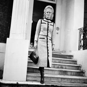 Lady Antonia Fraser wearing a tweed outfit outside her West London home