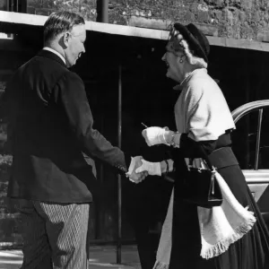 Lady Churchill greeted by the Duke of Norfolk on her arrival at Westminster Abbey for a Lady Churchill greeted by the Duke of Norfolk on her arrival at Westminster Abbey for a