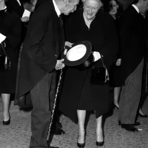 Lady Churchill, seen here on her 80th birthday, talks to Lord Clement Attlee as she Lady Churchill, seen here on her 80th birthday, talks to Lord Clement Attlee as she