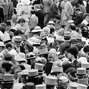 Lady Diana Spencer, centre of picture in the ribbon hat obscured with her eyes