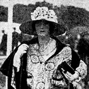 Lady Hambro in an embroidered gown with a huge bow at Ladies Day, The Gold Cup, Ascot