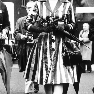 Lady Hazel Cook in striped dress at Royal Ascot in June 1962 Sixties fashion