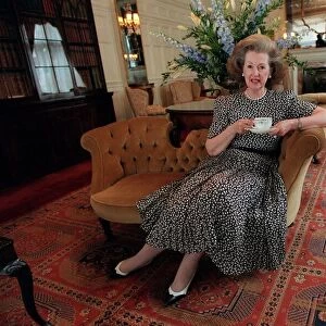 Lady Raine Spencer July 1998 Sitting on sofa drinking tea