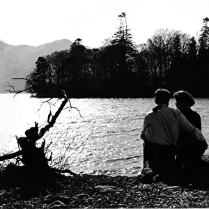 Lake District - Derwentwater - A courting couple sit on the lakeside 29 March 1965
