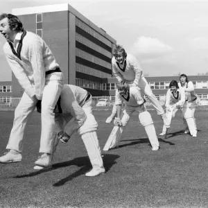 Lancashires new captain, David Lloyd leaps pace bowlers Peter Lever Lancashires new captain, David Lloyd leaps pace bowlers Peter Lever