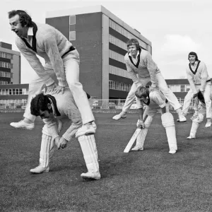 Lancashires new captain, David Lloyd leaps pace bowlers Peter Lever Lancashires new captain, David Lloyd leaps pace bowlers Peter Lever