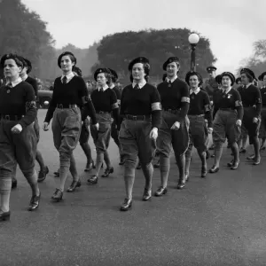 Print of Land Army Girls Parading in Nottingham, 15th June 1945 Print of Land Army Girls Parading in Nottingham, 15th June 1945