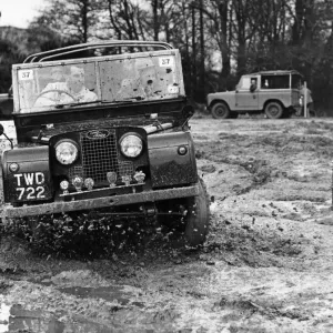 Print of a 1962 Land Rover test drive at Eastnor Castle in Herefordshire