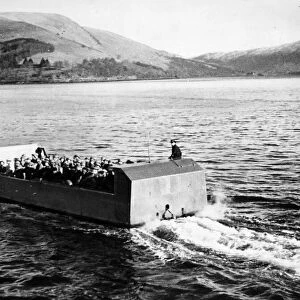Landing craft laden with troops approaching the Lofoten Islands. March 1941