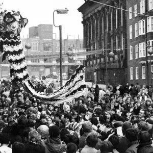 A large crowd watches traditional celebrations for the Chinese New Year, Liverpool