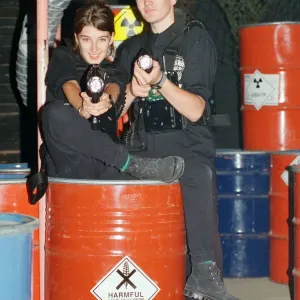 Laser Quest is the name of a Canadian / English indoor lasertag game using infrared Laser Quest is the name of a Canadian / English indoor lasertag game using infrared