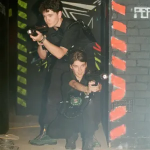 Laser Quest is the name of a Canadian / English indoor lasertag game using infrared Laser Quest is the name of a Canadian / English indoor lasertag game using infrared