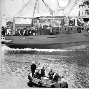 Launch of the Miranda Guiness, last ship to be built at the Charles Hill Bristol Shipyard