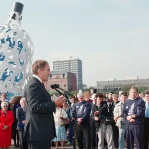 The launch of the sculpture Bottle of Notes, a piece of public art by Claes The launch of the sculpture Bottle of Notes, a piece of public art by Claes