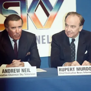 The launch of Sky TV. Andrew Neil and Rupert Murdoch. 5th February 1989 The launch of Sky TV. Andrew Neil and Rupert Murdoch. 5th February 1989