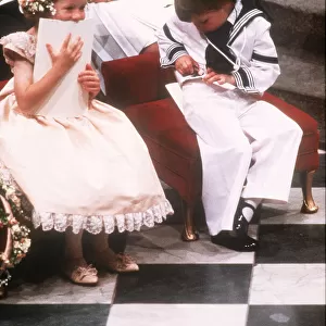 Laura Fellowes and Prince William waiting in Westminster Abbey for the wedding of Prince