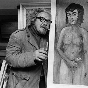 Laurence Isherwood artist 1972 with his nude painting of George Best