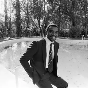 Laurie Cunningham poses for the camera near swimming pool Madrid Spain Laurie Cunningham poses for the camera near swimming pool Madrid Spain