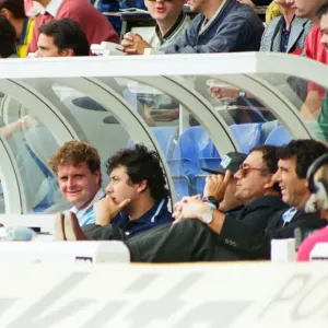 Lazio footballer Paul Gascoigne on the bench along with his manager Dino Zoff (right