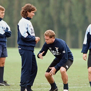 Lazio footballer Paul Gascoigne clowning around with teammates during a team training
