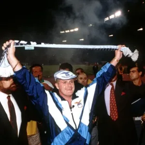 Lazio footballer Paul Gascoigne greets supporters at the Stadio Olimpico in Rome as he