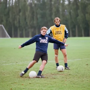 Lazio footballer Paul Gascoigne tpracticing his ball skills during a team training