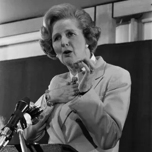 Leader of the Opposition, Mrs Margaret Thatcher speaking at the Coburg Hotel Bayswater