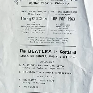 Leaflet showing the order of appearance for the Beatles gig at the Carlton Theatre in