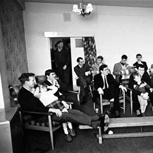 Leeds United players watching a film after a match in the Inter Cities Fairs Cup