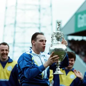 Leeds United are presented with the League Title, Mel Sterland with trophy Leeds United are presented with the League Title, Mel Sterland with trophy