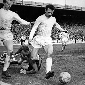 Leeds v. Sheffield United. Leeds defence team in operation clearing a Tony Wagstaffe