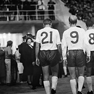 Left to Right - Roger Hunt (no 21) Bobby Charlton (no 9) and Jimmy Greaves (no 8