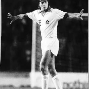 Legendary footballer Johann Cruyff of Holland at Stamford Bridge holding the Line