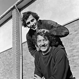 Leicester City goalkeeper Peter Shilton with Frank Worthington on the training pitch at