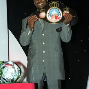 Lennox Lewis boxer with his Pride of Britian belt May 1999 at The Mirror Pride of Lennox Lewis boxer with his Pride of Britian belt May 1999 at The Mirror Pride of